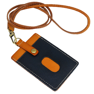 原创新品植鞣牛皮门禁卡套男复古真皮竖款挂脖工牌学生卡包女厂牌