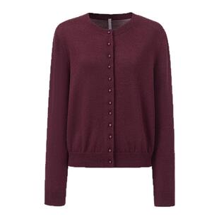 VGRASS维格娜丝秋冬新款羊绒混纺合股纱轻盈轻负担圆领针织开衫女