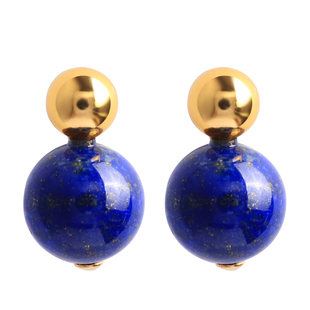 小银匠天然青金石纯银小灯泡耳钉女复古蓝色宝石旺财双球耳饰耳环