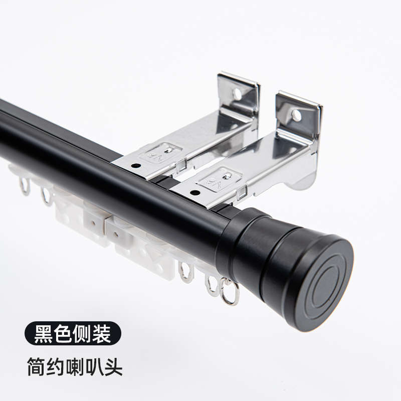 下滑式罗马杆窗帘杆单杆双杆滑轨顶装侧装加厚静音窗帘轨道杆一体