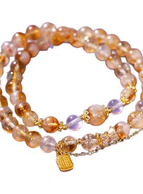 古里雅双层黄水晶福牌手链高级感