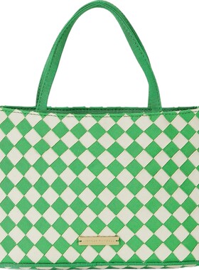 【限时折上9折】Loeffler Randall  女薄荷绿格纹编织面料手提包
