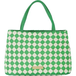 【礼物】Loeffler Randall  女薄荷绿格纹编织面料手提包