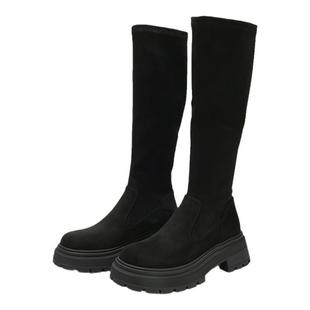 GNC厚底弹力瘦瘦靴女靴子2025冬季新款复古黑色气质不过膝长筒靴