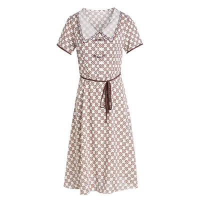 短袖翻领时尚洋气妈妈装夏连衣裙