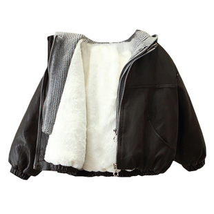 男童冬季加绒加厚外套2026新款韩版男孩宝宝冬装皮衣儿童皮夹克潮