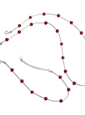 进口银管竹节红玛瑙手链项链套装