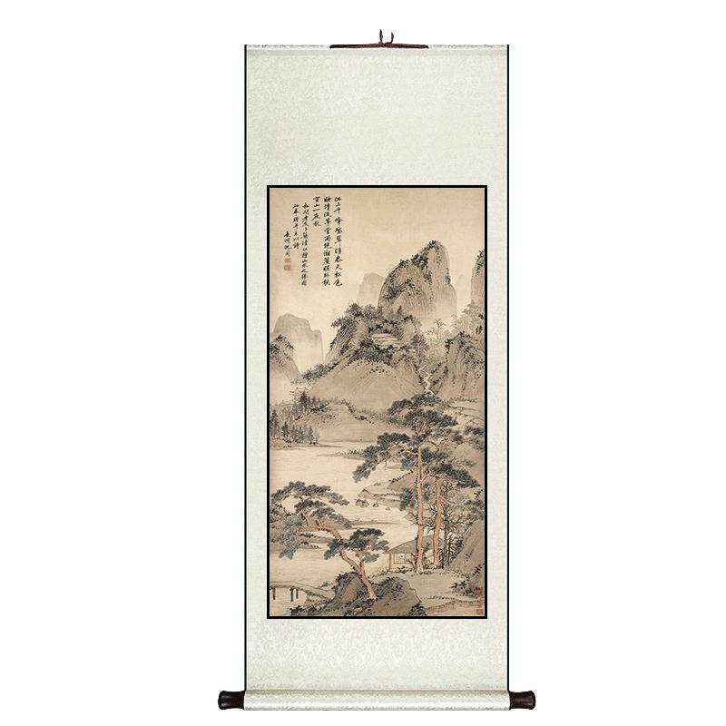 沈周山水画客厅玄关中式卷轴挂画