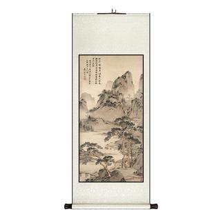 沈周山水画中式卷轴挂画竖版玄关走廊过道装饰画客餐厅书房墙壁画
