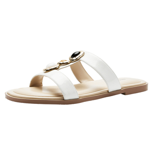 Nine West/玖熙一字平底凉拖鞋女金属扣装饰休闲舒适拖鞋时装凉鞋
