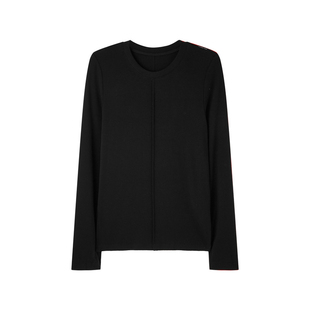 U/TI黑色分割打底长袖T恤女 设计感修身休闲上衣尤缇时尚冬季新款