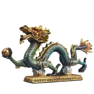 全铜龙腾四海摆件黄铜青龙工艺礼品生肖龙客厅办公桌面摆设装饰品