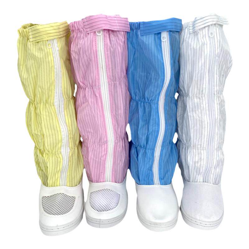 防静电长筒靴PU防尘高筒鞋皮革面网面洁净无尘车间高筒鞋工作鞋