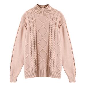 秋冬加厚半高领麻花宽松女装毛衣