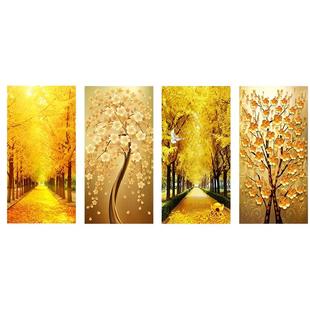 发财树玄关画自粘墙纸黄金满地自然森林风景壁画贴纸墙贴画定制