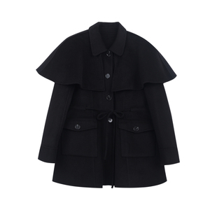 SourceWithU 贝克街 100澳毛小魔女斗篷双面尼羊毛收腰大衣外套冬