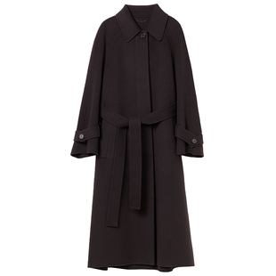 【纯羊毛】LANCY/朗姿2025冬新款复古双面呢长大衣百搭翻领外套女