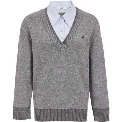 ONLY衬衫领假两件拼接针织衫