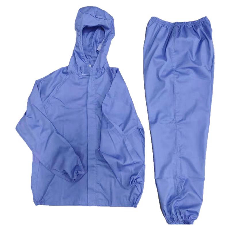 食品厂工作服带连帽夏季薄款短袖透气劳保卫生服男女士套装蓝白色