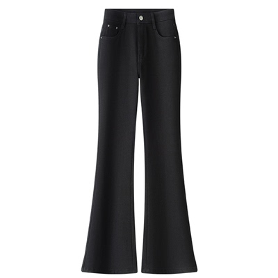 黑色弹力微喇叭牛仔裤女阔腿长裤