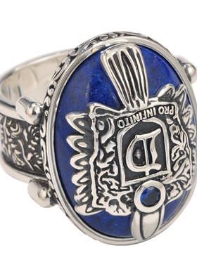 吸血鬼日记戒指复刻 925银镶嵌 饱满天然青金石 男士电视剧还原版