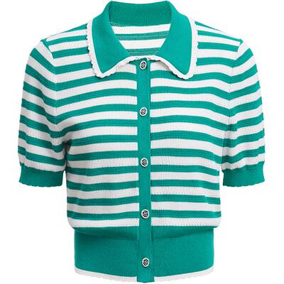 FIVEPLUS夏季娃娃领条纹针织衫