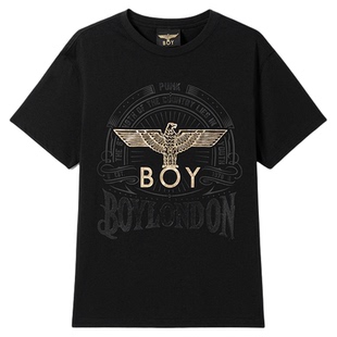 BOYLONDON黑色烫金老鹰印花短袖2026夏季新款男女潮牌T恤N01014