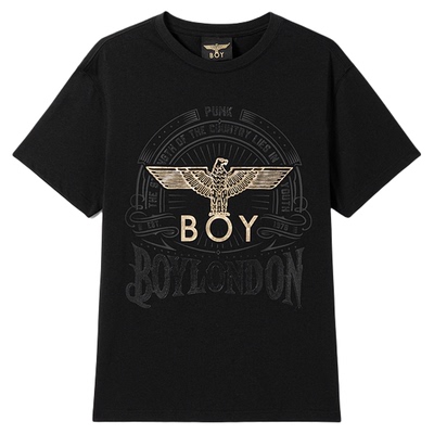 BOYLONDON黑色烫金老鹰印花短袖2026夏季新款男女潮牌T恤N01014