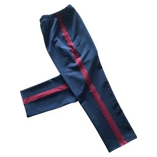 深蓝色中学生校服裤子冬季加绒酒红色宽条直筒男女小学生运动校裤