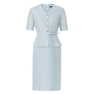 Koradior珂莱蒂尔商场同款2025夏气质收腰显瘦假两件香风连衣裙女