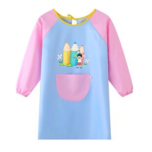画画罩衣儿童长袖围裙夏季男童美术反穿护衣女宝宝吃饭防水兜定制