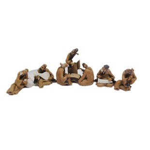 石湾竹林七贤陶瓷摆件七人一套优雅园林园艺石山假山盆景造景工艺