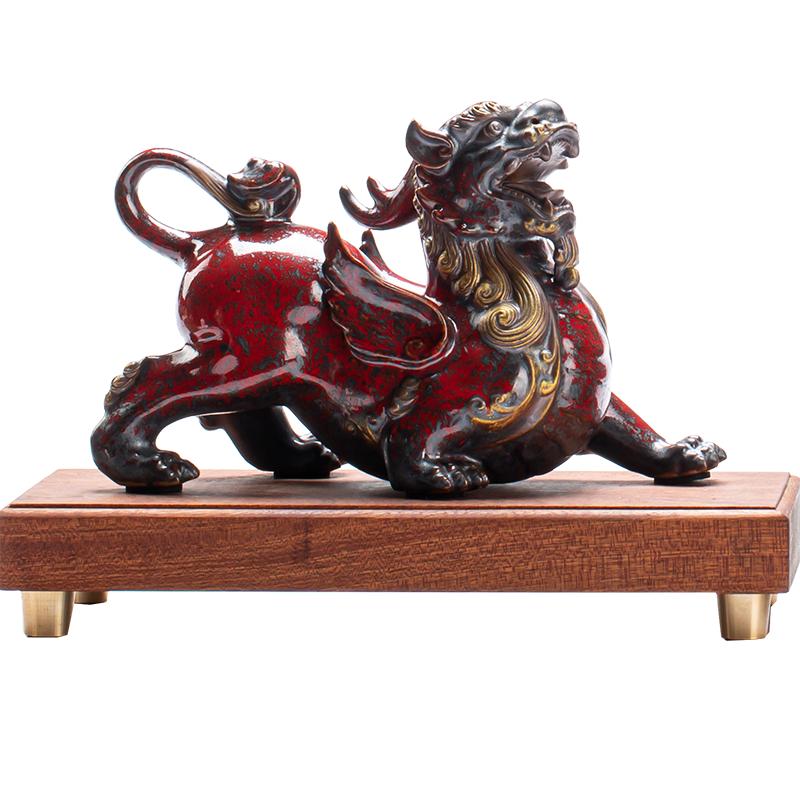 中式招财貔貅摆件一对家居陶瓷皮丘客厅玄关装饰品办公桌礼品