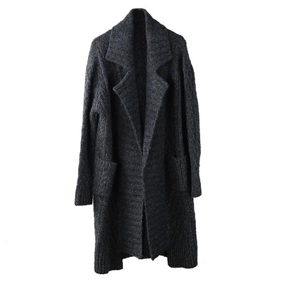 秋冬中长款羊毛衫翻领针织开衫潮