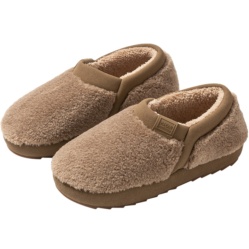 秋冬季保暖加绒棉鞋女室内居家用抗菌情侣包跟棉拖鞋办公室毛绒男