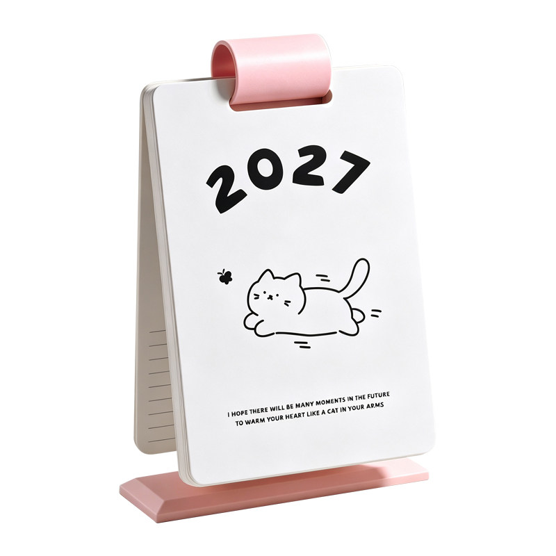 可爱猫咪台历2027年新款羊年日历桌面摆件高颜值工位办公室好物礼物创意打卡日历记事本自律计划本备忘录2026