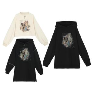 锦灰堆原创森女部落情侣卫衣黑色显瘦连帽宽松国风国潮秋季穿搭女