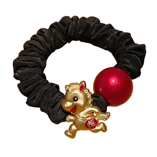 2026马年红色本命年珍珠发圈头绳新年皮套儿童新款皮筋扎丸子头饰