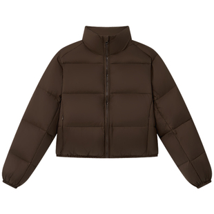 Halo Luu肯豆风棕色短款羽绒服女冬季美式90白鸭绒面包服加厚外套