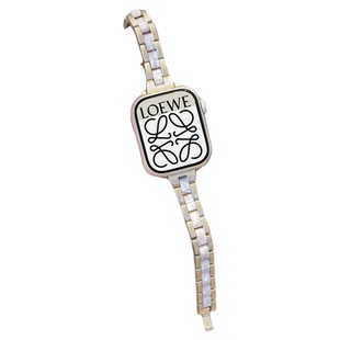 适用applewatch三珠金属拼接树脂细表带iWatchS10/9高级感小蛮腰细款SE2/5/6/7/8代苹果手表小香风气质腕带女