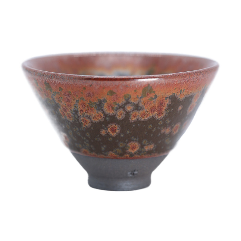 柴烧纯手工油滴建盏赤焰天目茶盏