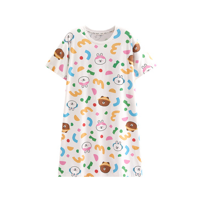 芬腾夏季布朗熊纯棉短袖睡裙女款