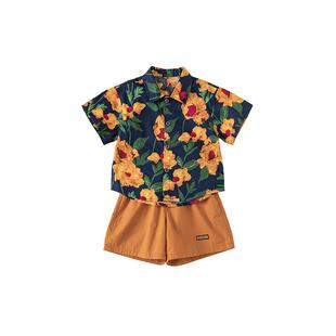 宝宝夏套装花衬衫男童复古套装帅气儿童复古穿搭帅气海边度假衣服