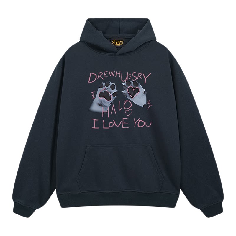 Drew美式潮牌猫爪印花卫衣女卫衣/绒衫