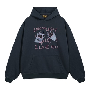 Drew美式潮牌猫爪印花卫衣女春秋慵懒风oversize潮牌薄款外套上衣