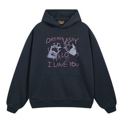 Drew美式潮牌猫爪印花卫衣女春秋慵懒风oversize潮牌薄款外套上衣