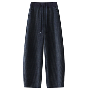 格子毛呢弯刀裤女冬季2025新款加绒加厚慵懒松弛感休闲条纹香蕉裤