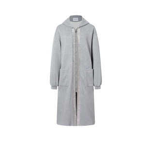 JAC FLEURANT秋冬新品灰色水钻针织连帽长款大衣开衫长款