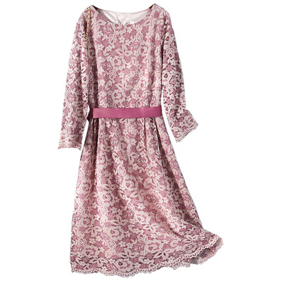 蕾丝秋季新款收腰显瘦碎花连衣裙