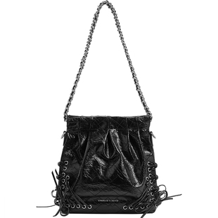 CHARLES&KEITH25秋新款CK2-60782390-B蝴蝶结绑带双肩链条流浪包